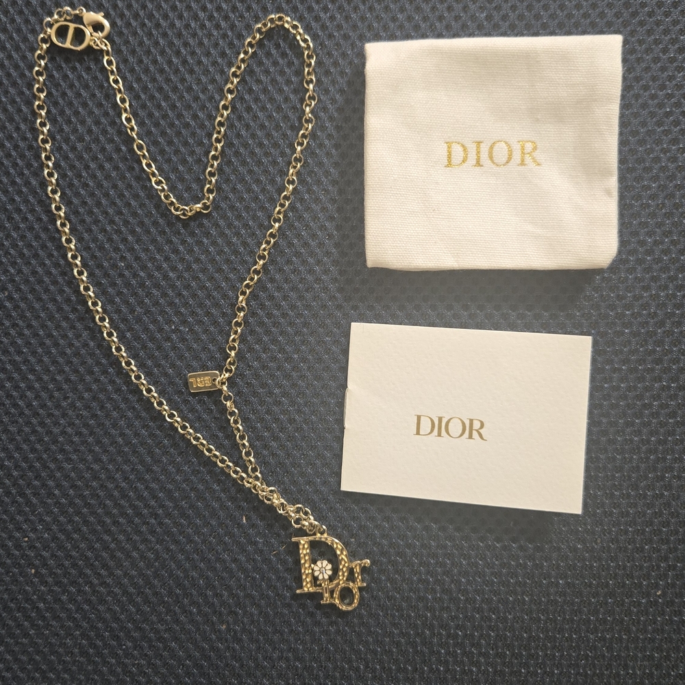 Dior Gold Necklace with Logo Pendant